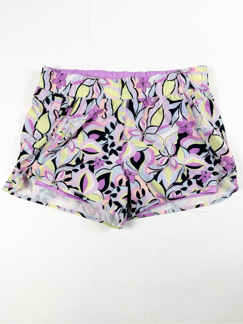 Avia Floral Print Elastic-Waist‎ Women's Shorts - Purple XL